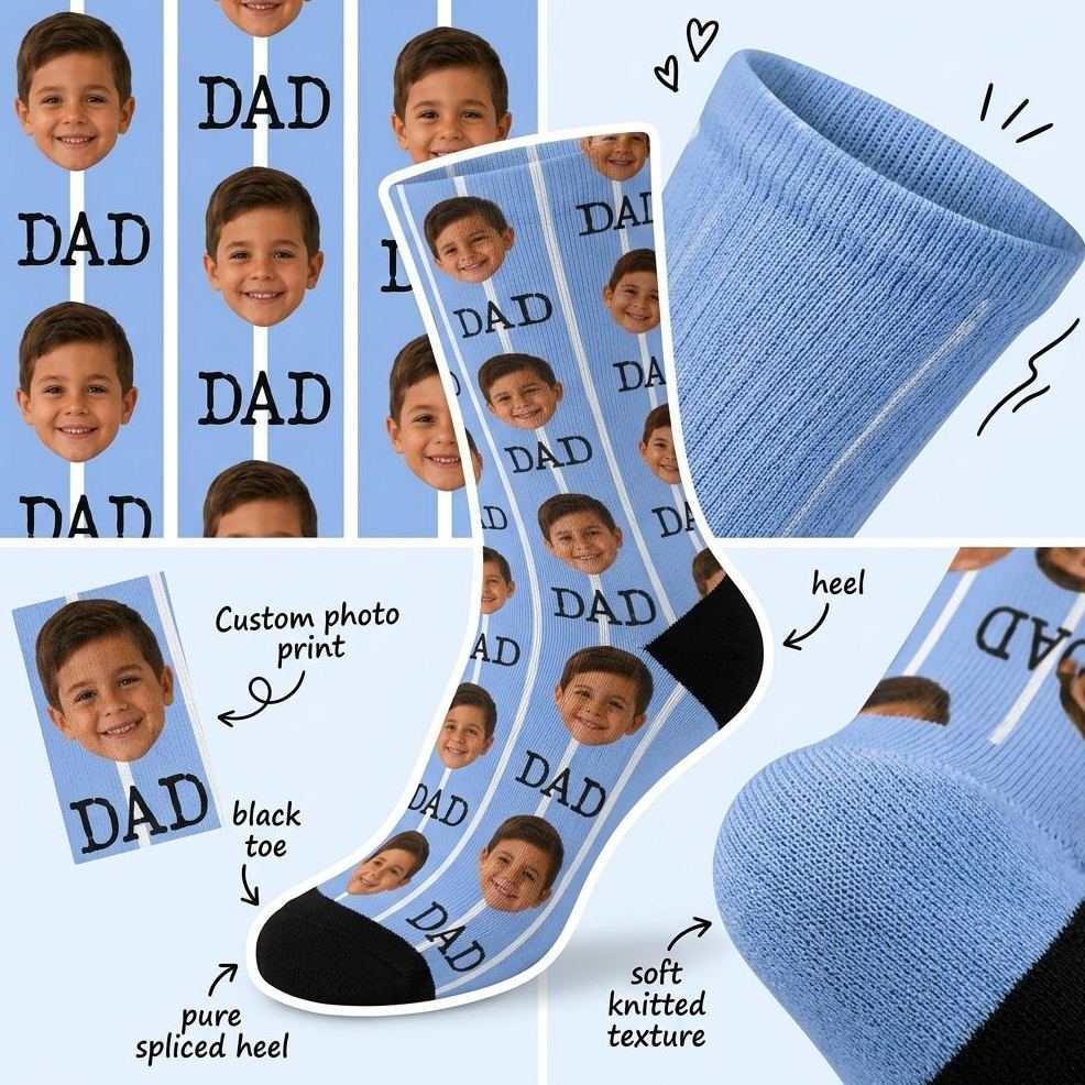 Personalized Dad Face Socks Custom Photo Socks for Father’s Day Gift, Funny Dad Gift, Best Dad Ever Socks, Grandpa Socks Gift - MyMoonLampAu