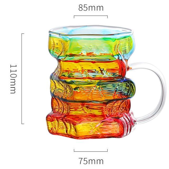 Painted Book Mug – Hand-Painted Borosilicate Glass Book-Shaped Mug with Handle Coffee Cup - MyMoonLampAu