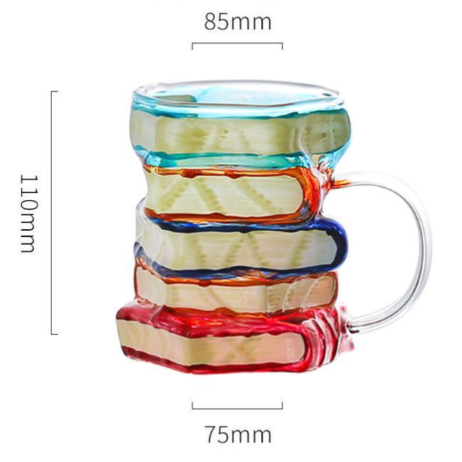 Painted Book Mug – Hand-Painted Borosilicate Glass Book-Shaped Mug with Handle Coffee Cup - MyMoonLampAu