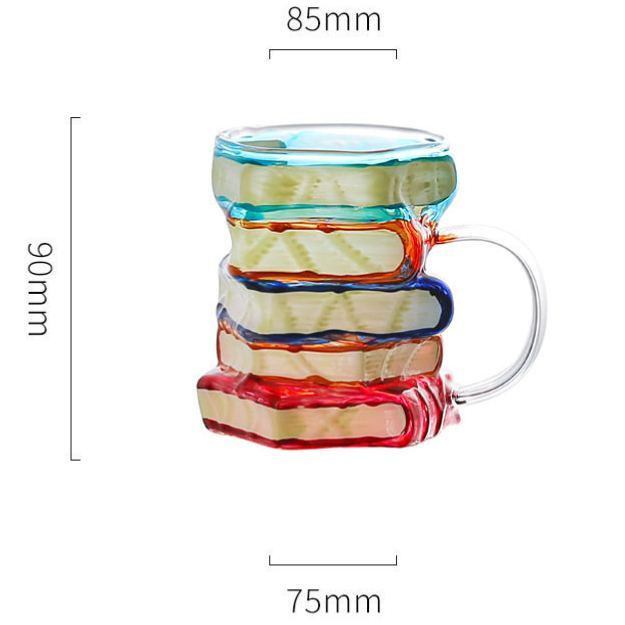Painted Book Mug – Hand-Painted Borosilicate Glass Book-Shaped Mug with Handle Coffee Cup - MyMoonLampAu