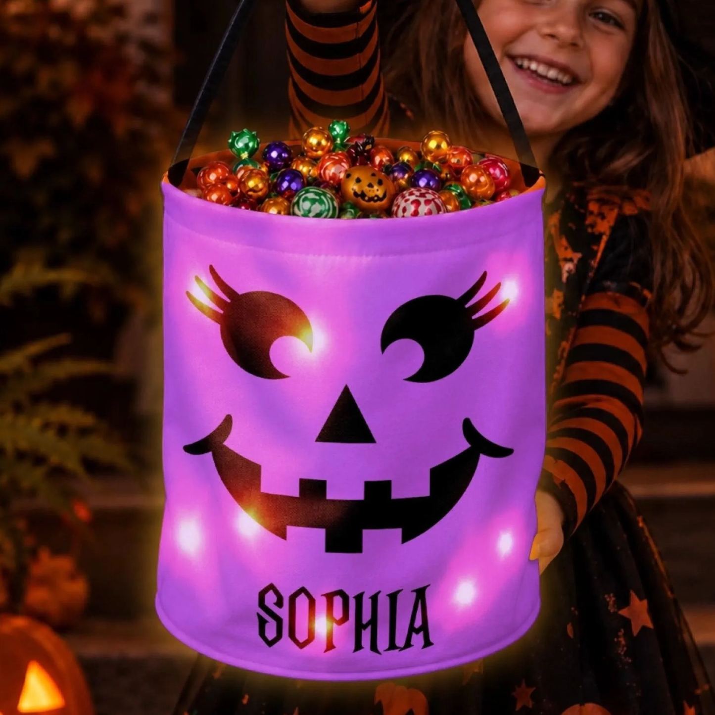 Custom LED Light Bucket Bag - Personalized Halloween Birthday Gifts For Kids - Little Boo Energy Glow Treat Bag for Kids & Trick-or-Treating - MyMoonLampAu