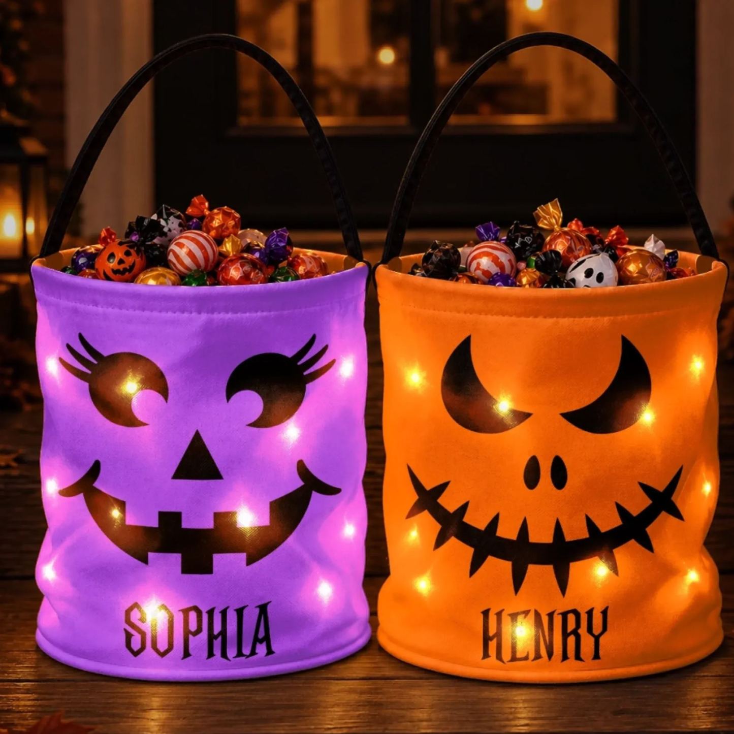 Custom LED Light Bucket Bag - Personalized Halloween Birthday Gifts For Kids - Little Boo Energy Glow Treat Bag for Kids & Trick-or-Treating - MyMoonLampAu