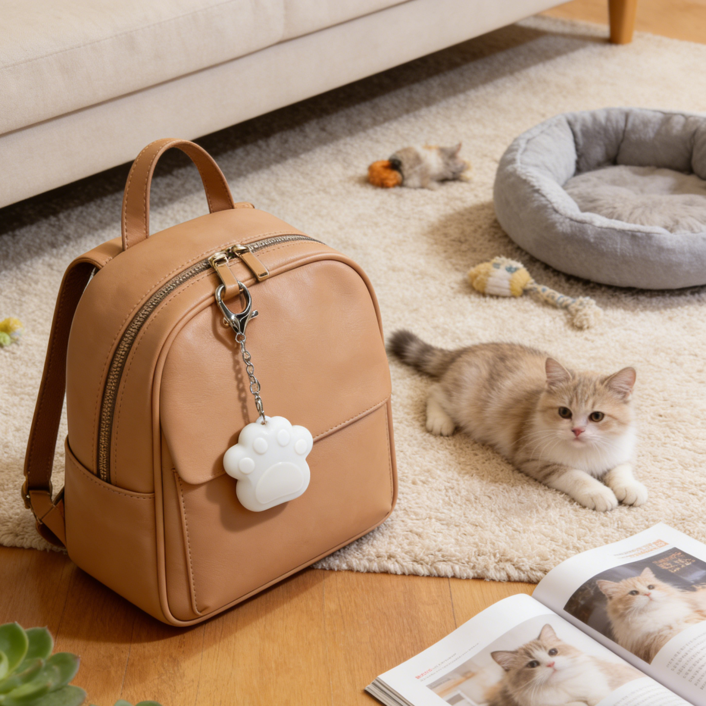 Cute Cat Paw Light Keychain Rechargeable Mini Bag Charm with Double Chain White Cat Paw Design - MyMoonLampAu