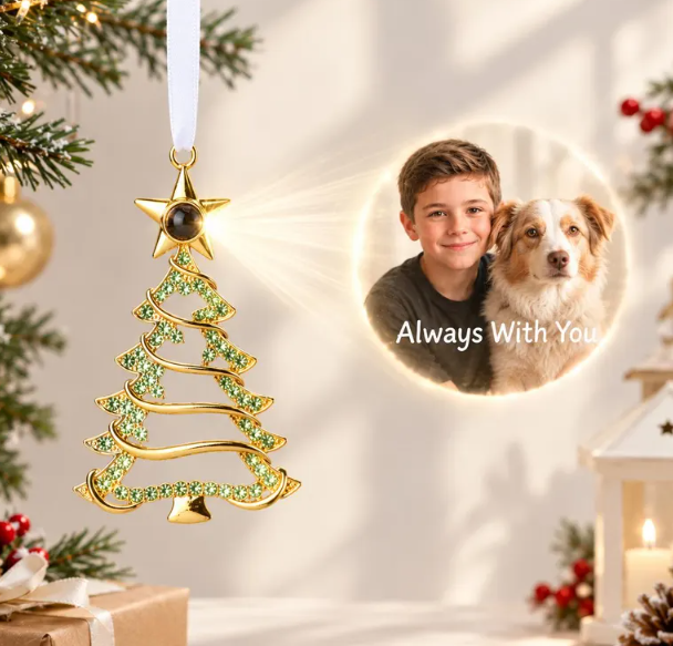 Personalized Christmas Tree Ornament with Photo Projection, Memorial Gift for Family & Pet Lovers, Holiday Tree Hanging Decor - MyMoonLampAu