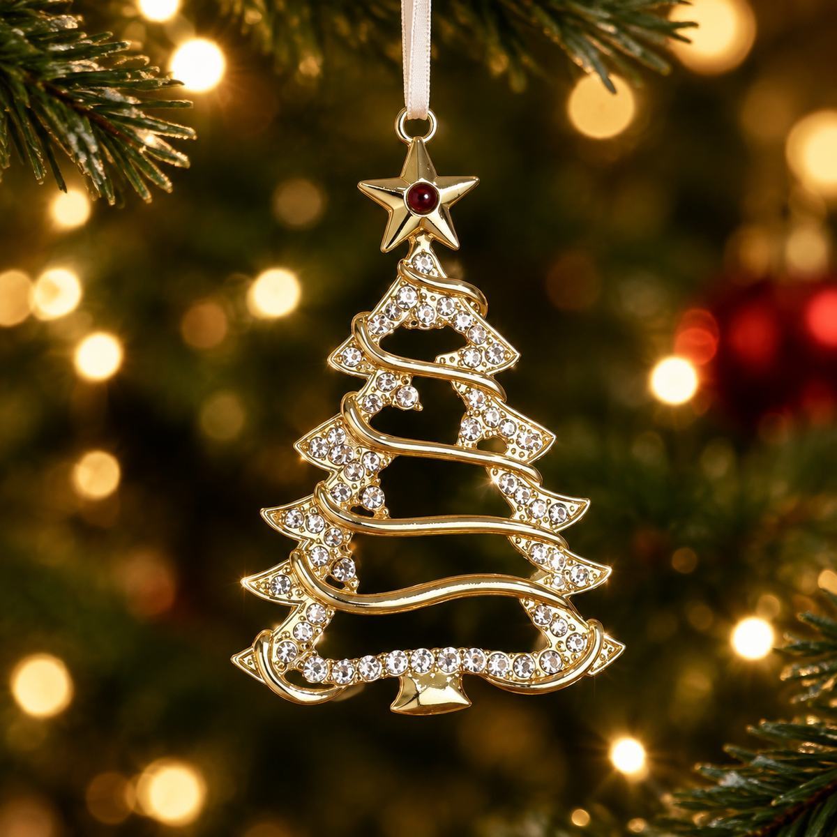 Personalized Photo Christmas Tree Ornament for Memorial Gift, Family Keepsake Decoration with Crystal Accents - MyMoonLampAu
