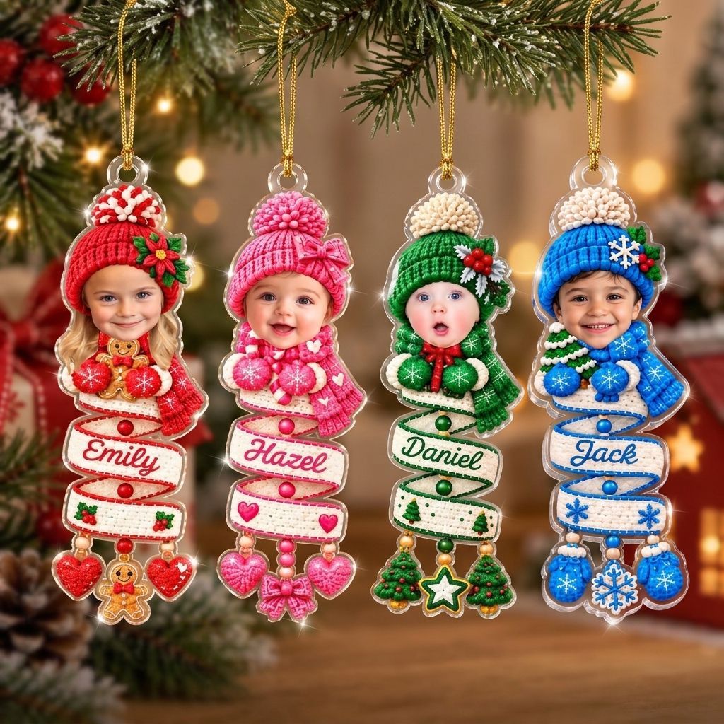 Personalized Photo Spiral Ornament for Christmas Tree - Custom Name & Child Photo Gift for Family Holiday Decor - MyMoonLampAu