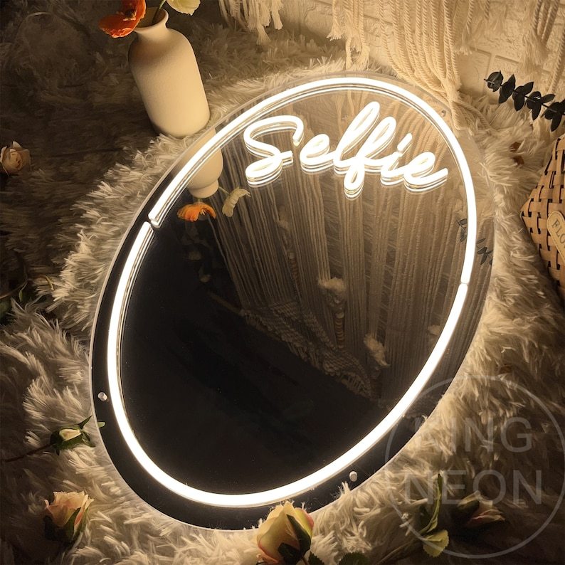 Custom Selfie Mirror Neon Sign: Modern Wall Art Decor