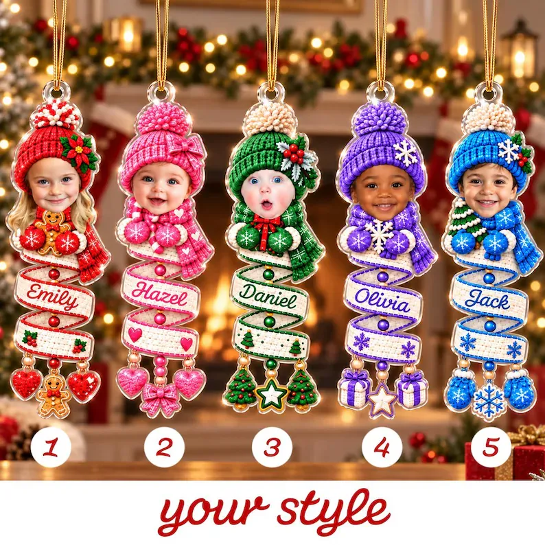 Personalized Photo Spiral Ornament for Christmas Tree - Custom Name & Child Photo Gift for Family Holiday Decor - MyMoonLampAu
