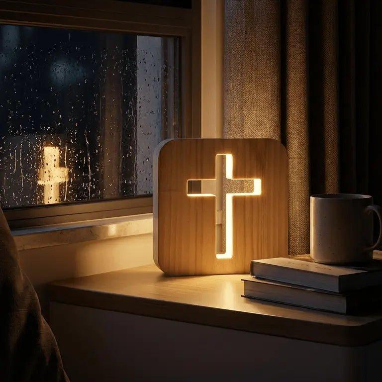 3D Wooden Cross Night Light – Hollow Wood Cross Lamp with Warm White LED, USB Powered Religious Home Decor, Bedside Table & Room Ambient Light - MyMoonLampAu