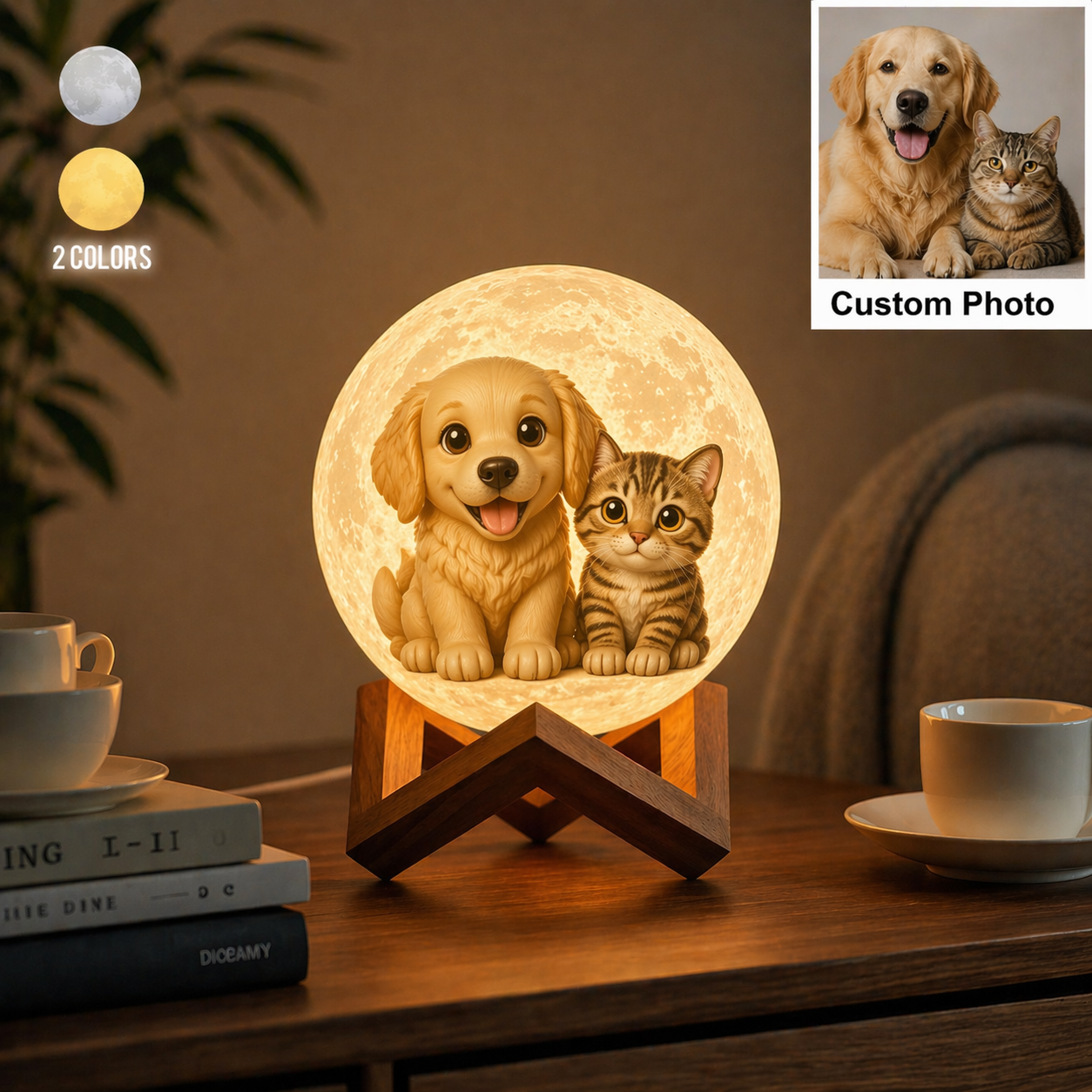 Personalized Cartoon Photo Moon Lamp Custom 3D Printed Luna Light, Touch Control 2/3 Colors, Unique Anniversary Gift - MyMoonLampAu