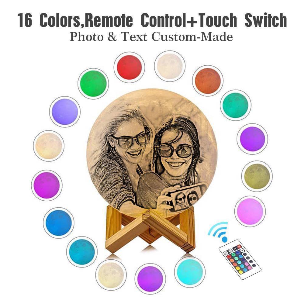 Custom 3D Printing Photo Moon Lamp Magic Lunar With Double-Sided Photo - Touch Two/Three Colors(10cm-20cm)