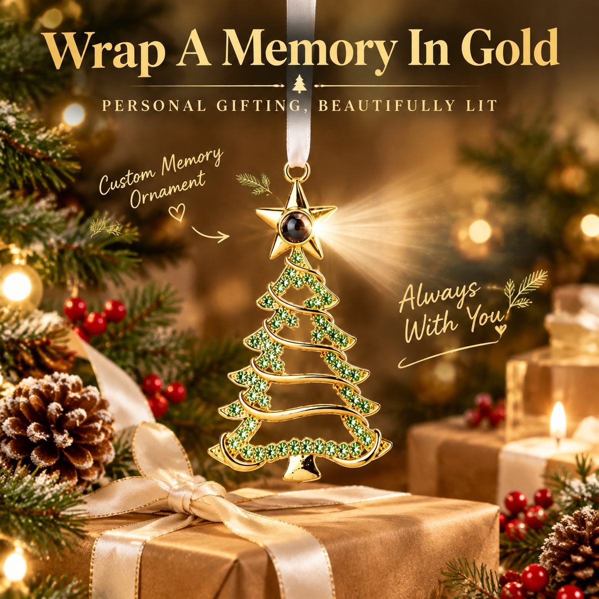 Personalized Christmas Tree Ornament with Photo Projection, Memorial Gift for Family & Pet Lovers, Holiday Tree Hanging Decor - MyMoonLampAu
