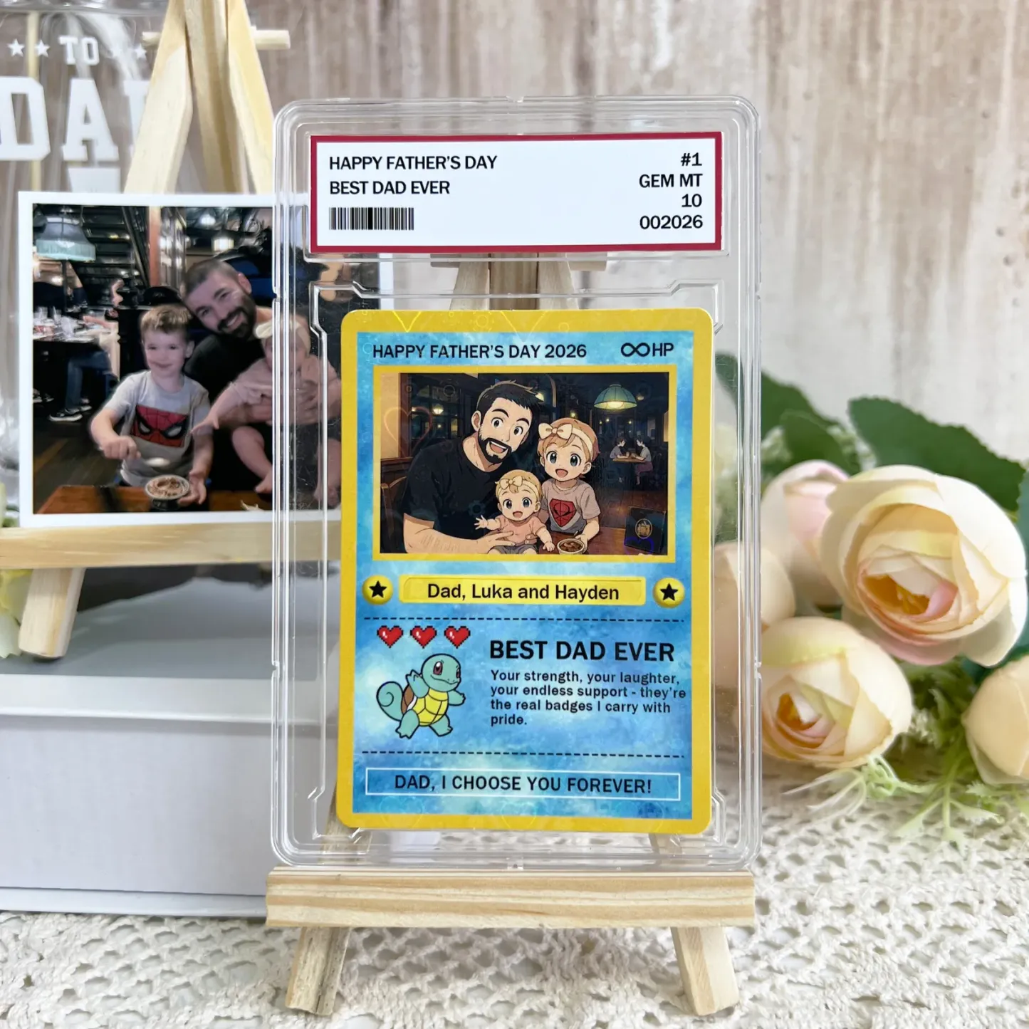 Personalised Card - Custom Dad Trading Card with Photo & Names - "Best Dad Ever" Unique Gift for Dad, Grandpa, Husband - Poke Style Collectible Plaque for Father's Day Gift 2026 - MyMoonLampAu