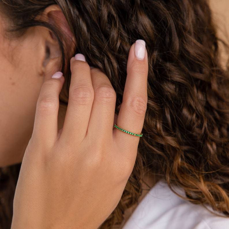 Birthstone Eternity Ring Personalized Infinity Ring Crystal Gemstone Jewelry Anniversary Gift for Her - MyMoonLampAu