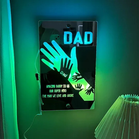 Father's Day Gift Idea Customized Father's Arm Child Palm Name Mirror Lamp - MyMoonLampAu