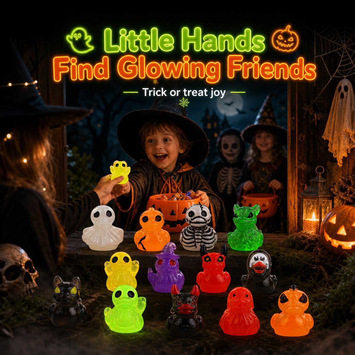 Halloween Gothic Ghost Duck Resin Figurine, Luminous Devil Skull Design, Cute Spooky Duck Desktop Ornament, Creative Glow-in-the-Dark Tabletop Decoration for Home, Office, Party Shelf Display - MyMoonLampAu