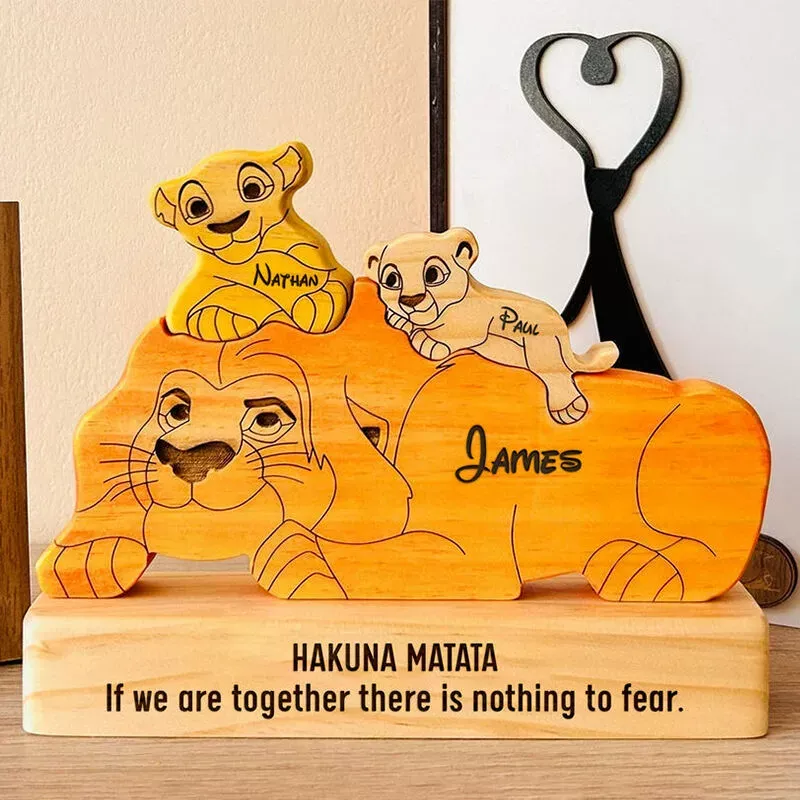 Wooden Lions Family Custom Names Puzzle Home Decor Gifts