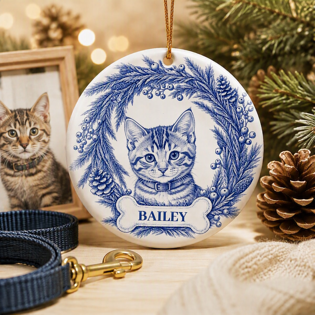 Personalized Pet Christmas Ornament - Custom Name Dog Cat Memorial Gift for Holiday Tree Decor - MyMoonLampAu