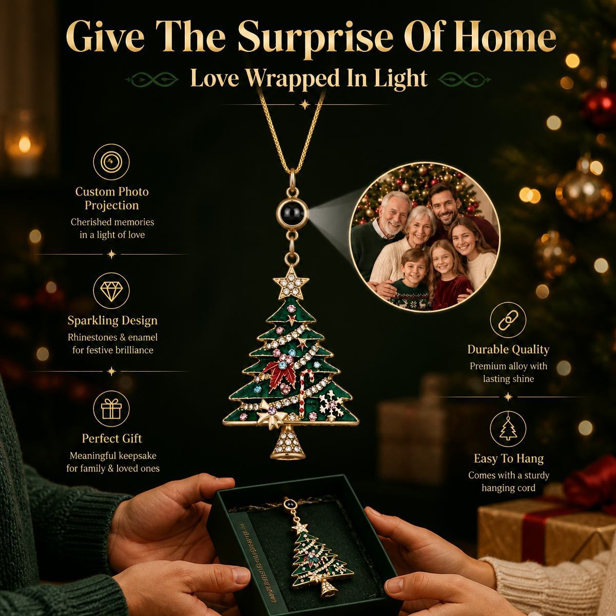 Personalized Christmas Tree Projection Pendant Necklace for Family Gift - MyMoonLampAu