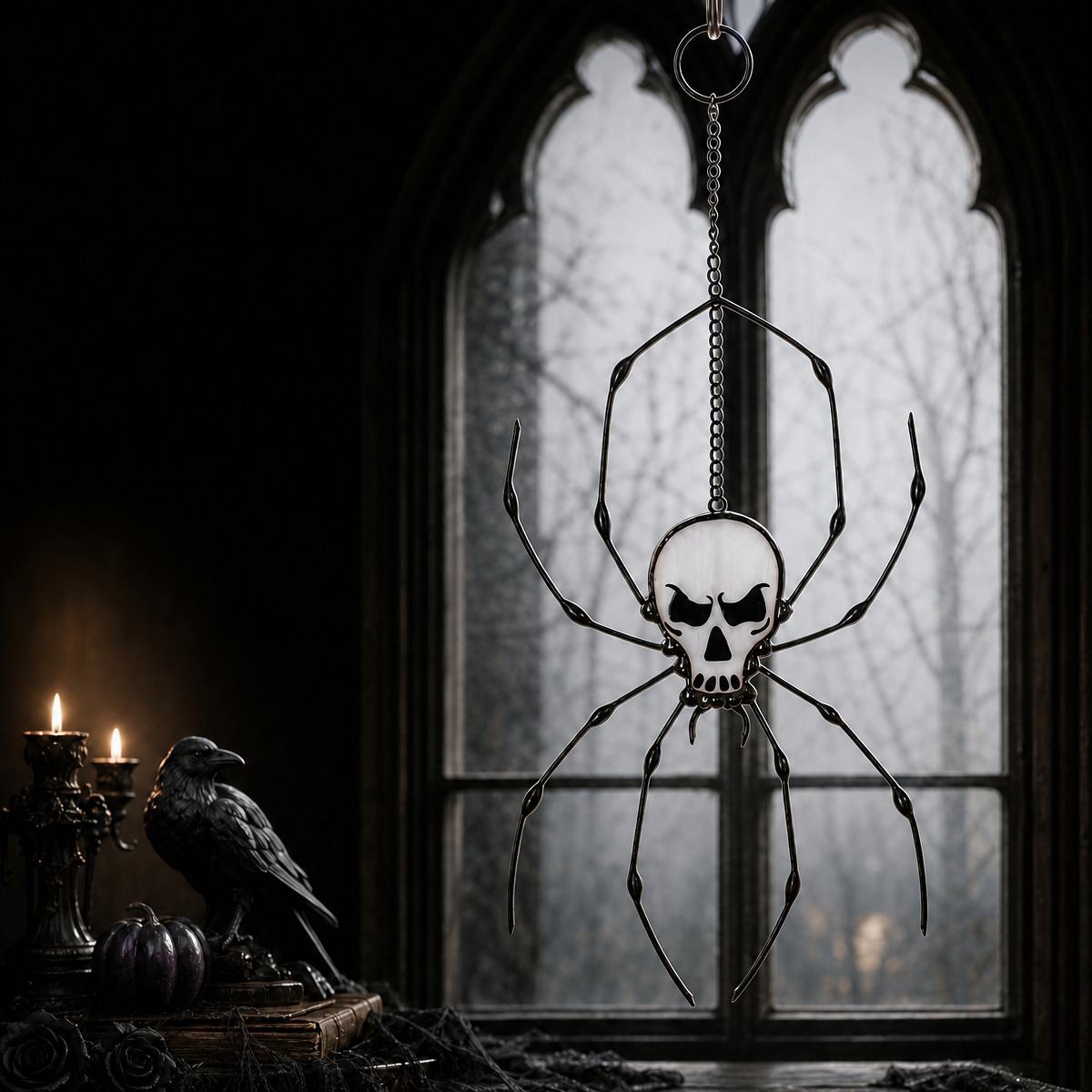Purple Spider Stained Glass Suncatcher – Handmade Halloween Window Decor, Spooky Gift for Adults & Teens - MyMoonLampAu