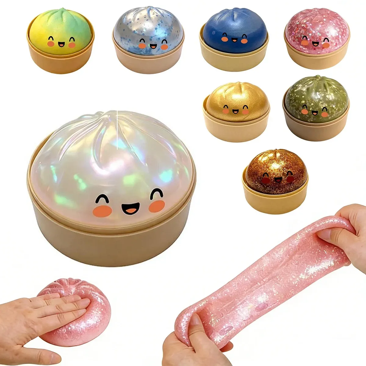 Glitter Dumpling Squishy Toys Steamed Bun Sensory Stress Relief Ball Novelty Desk Soft Squeeze Decompression Gift - MyMoonLampAu