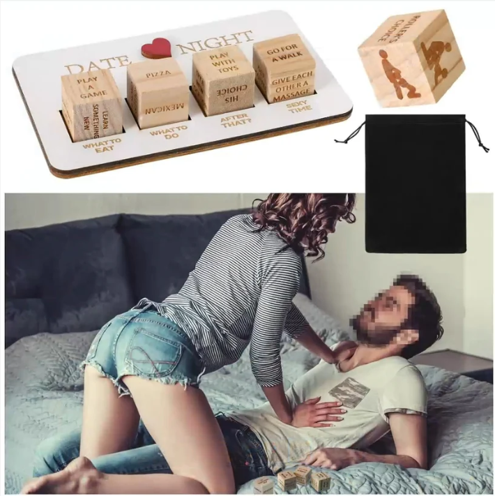 Wooden Date Night Dice Naughty Couple Dice Game for Him Funny Portable Couple Dice Kit for Adults Women Men Husband Girlfriend Boyfriend Valentine's Day Bridal Wedding Shower - MyMoonLampAu