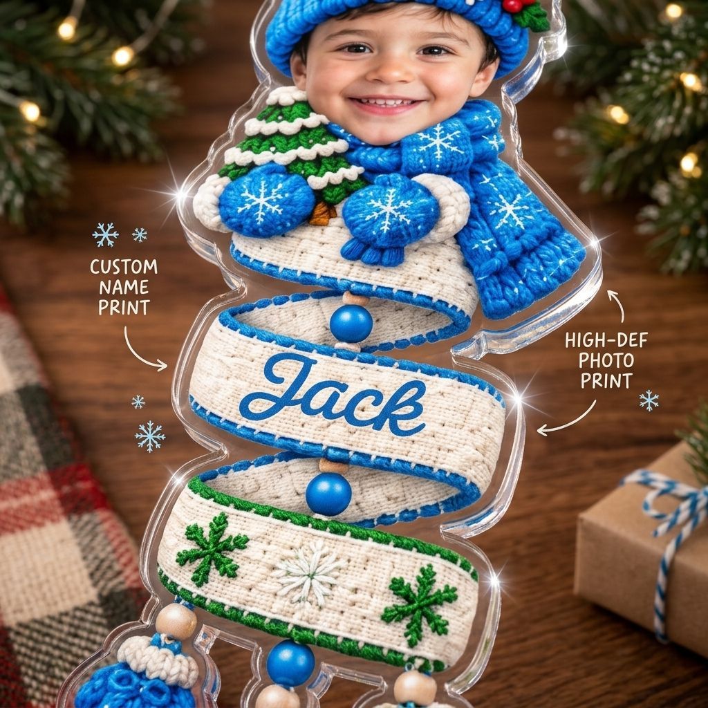 Personalized Photo Spiral Ornament for Christmas Tree - Custom Name & Child Photo Gift for Family Holiday Decor - MyMoonLampAu