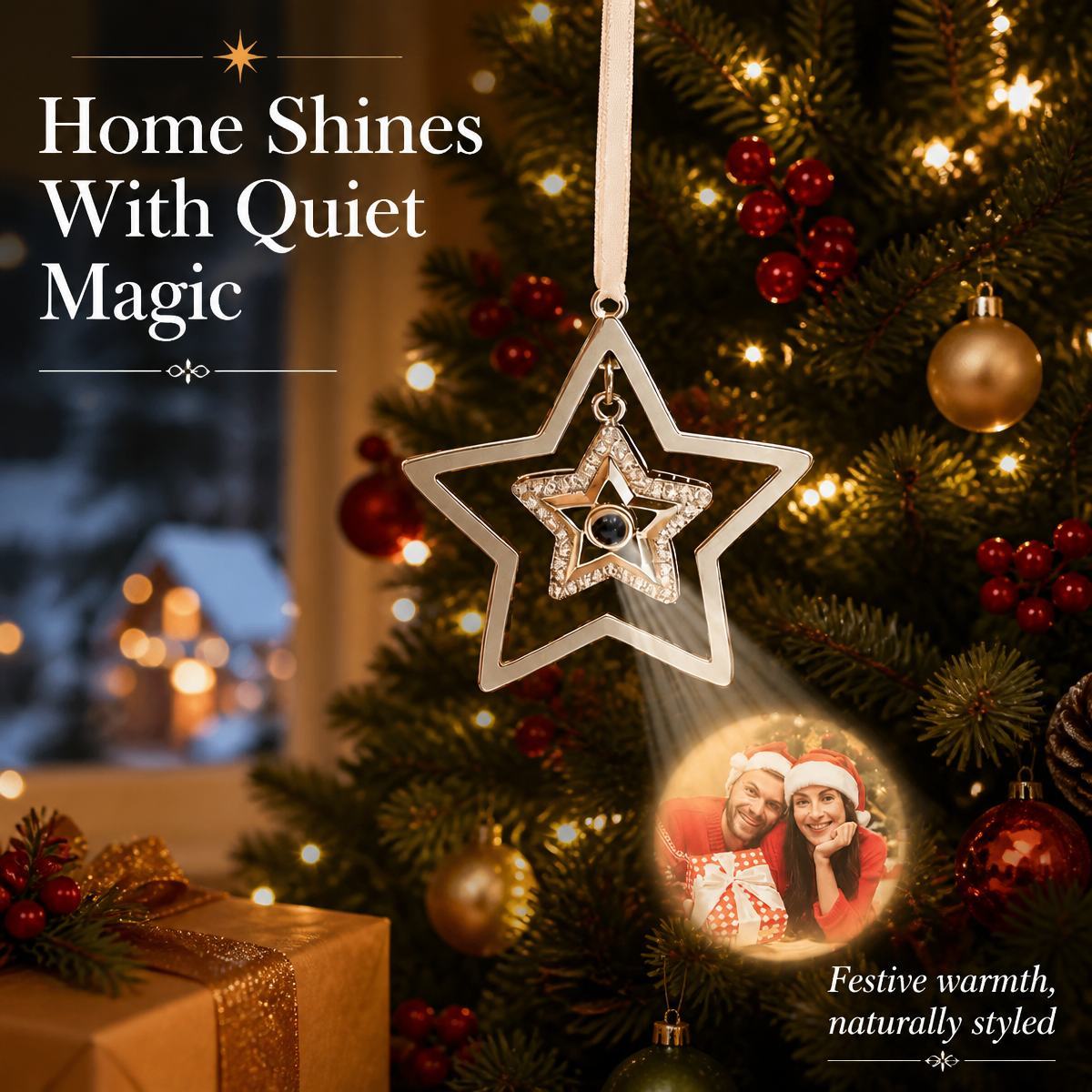 Custom Projection Photo Star Decoration, Christmas Tree Star Ornament, Christmas Photo Ornament, Baby's First Christmas Decoration for Gift Giving - MyMoonLampAu
