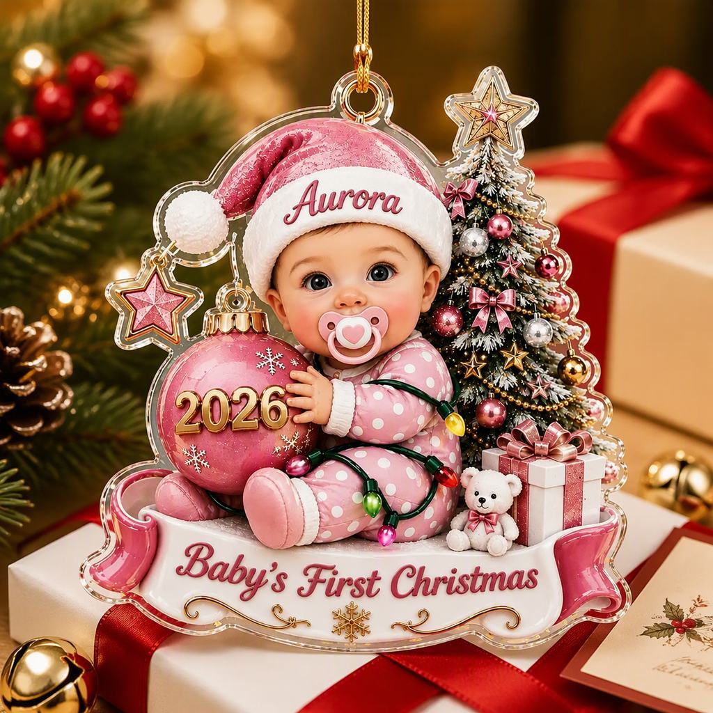Custom Baby’s First Christmas Ornament 2026, Custom Baby Name Acrylic Ornament, First Christmas Keepsake, Newborn Baby Gift - MyMoonLampAu
