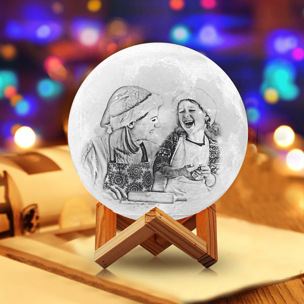 Gifts For Family 2 Colors Custom 3D Printed Photo Moon Lamp Engraved with Your Name