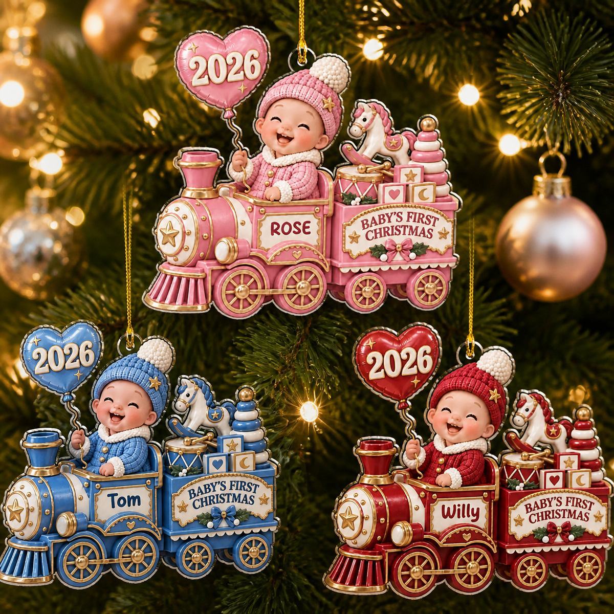 Personalized Baby First Christmas Ornament - Train Design for New Parents, Holiday Gift 2026 - MyMoonLampAu