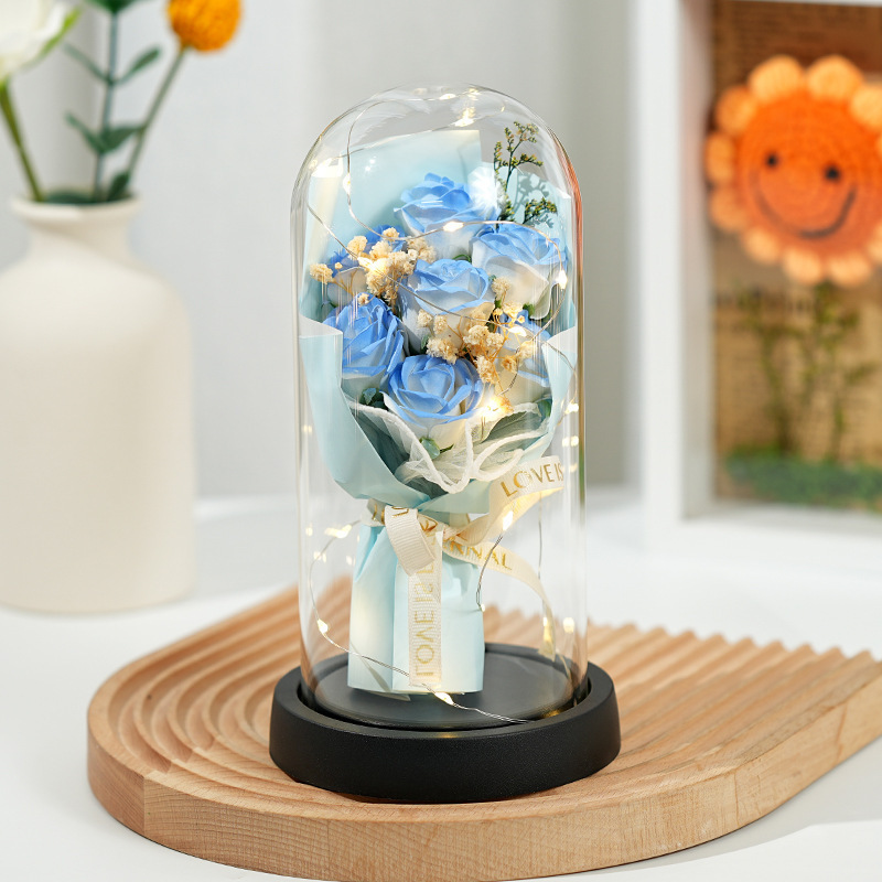 Preserved Rose Glass Dome - LED Light Couple Figurine Decor, Valentine's Day Gift - MyMoonLampAu