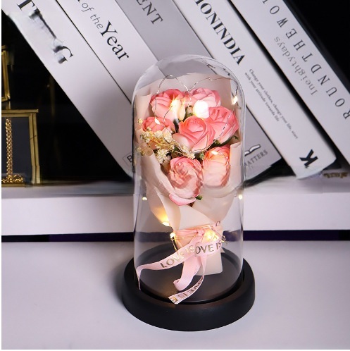 Preserved Rose Glass Dome - LED Light Couple Figurine Decor, Valentine's Day Gift - MyMoonLampAu