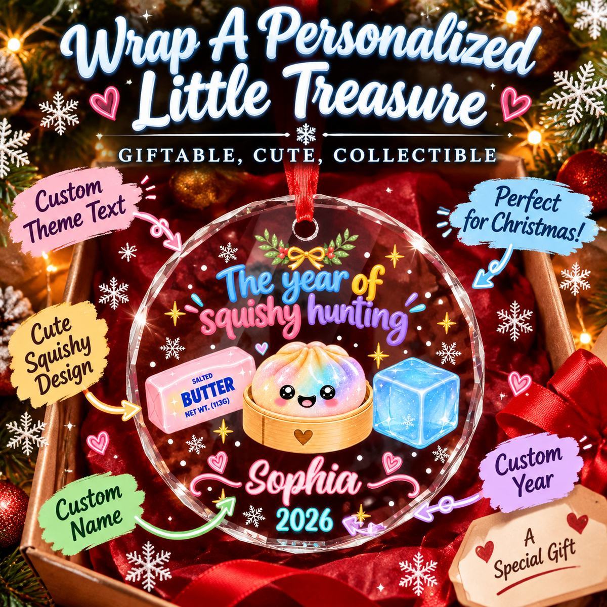 Custom The Year Of Squishy Hunting Christmas Gifts For Kids Personalized Glass Ornament - MyMoonLampAu