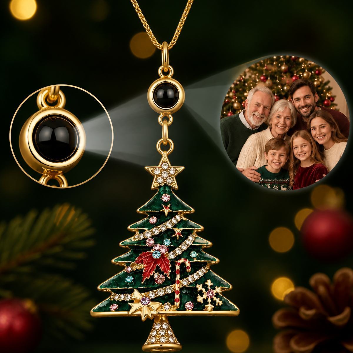 Personalized Christmas Tree Projection Pendant Necklace for Family Gift - MyMoonLampAu