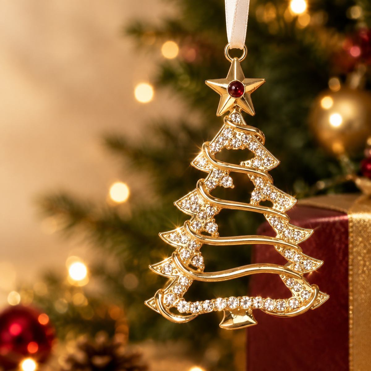 Personalized Photo Christmas Tree Ornament for Memorial Gift, Family Keepsake Decoration with Crystal Accents - MyMoonLampAu