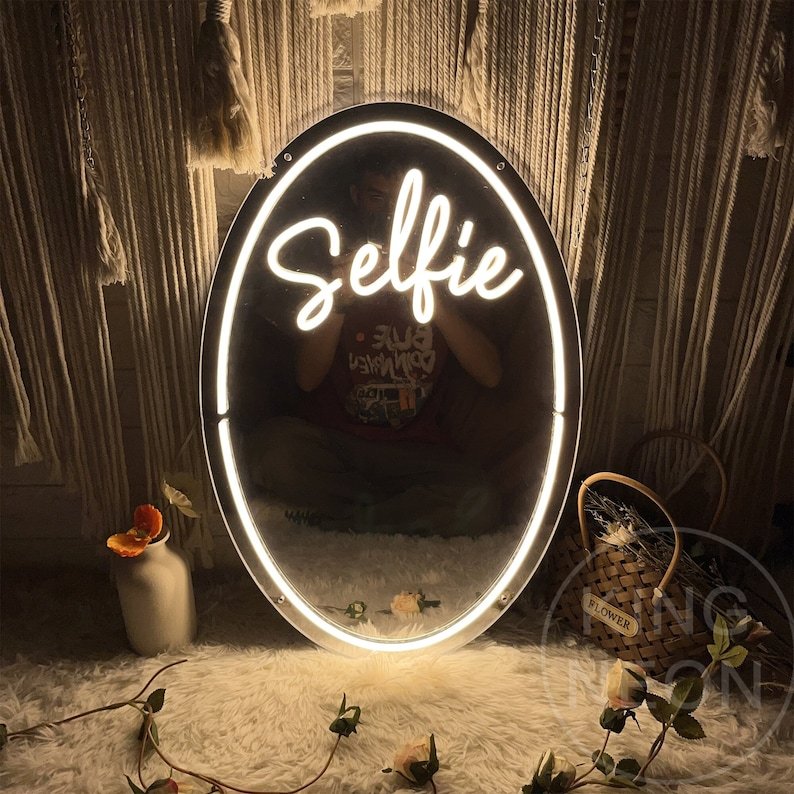 Custom Selfie Mirror Neon Sign: Modern Wall Art Decor
