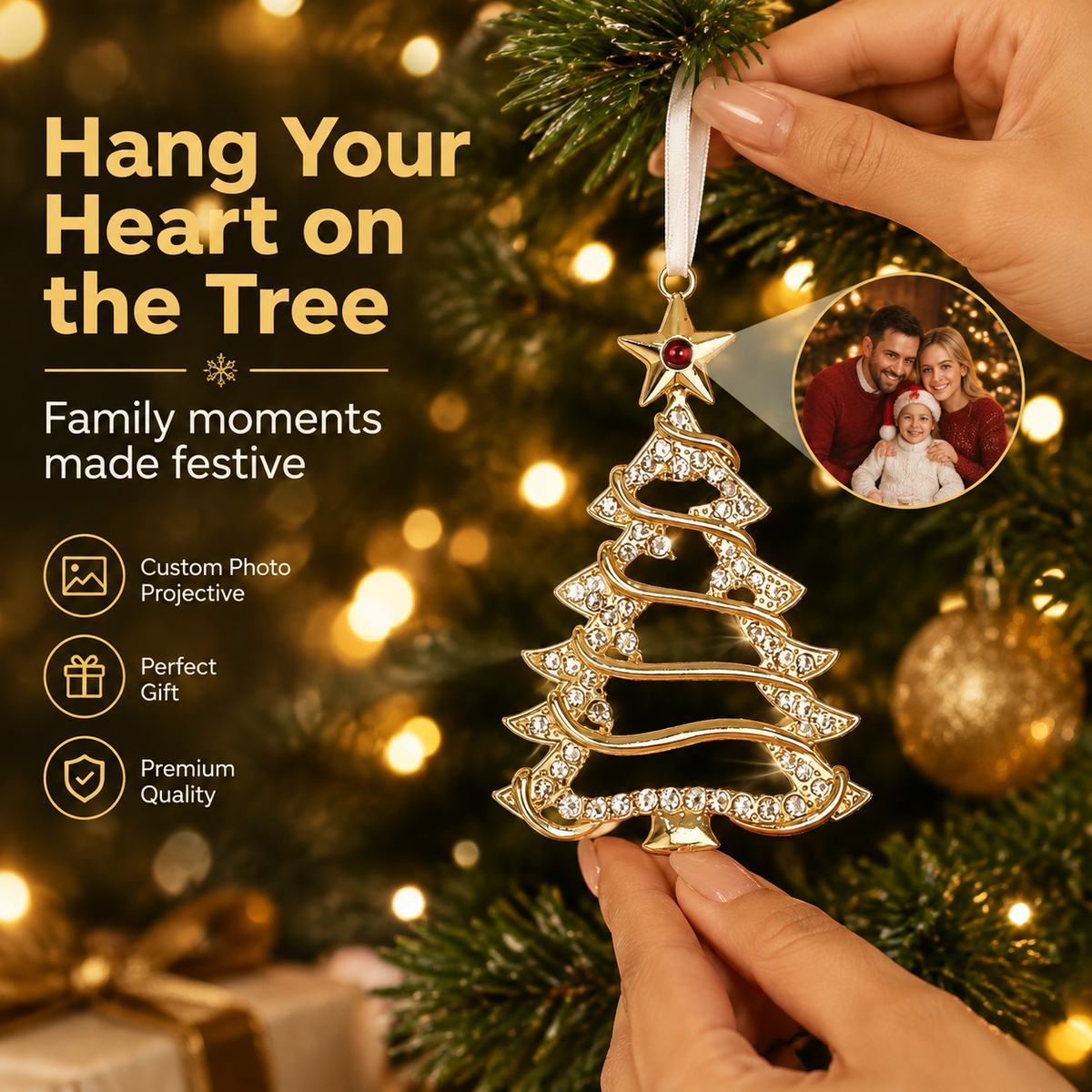 Personalized Photo Christmas Tree Ornament for Memorial Gift, Family Keepsake Decoration with Crystal Accents - MyMoonLampAu