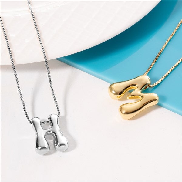 Valentine's Day Gift Bubble Letter Initial Necklace Christmas Gift for Her