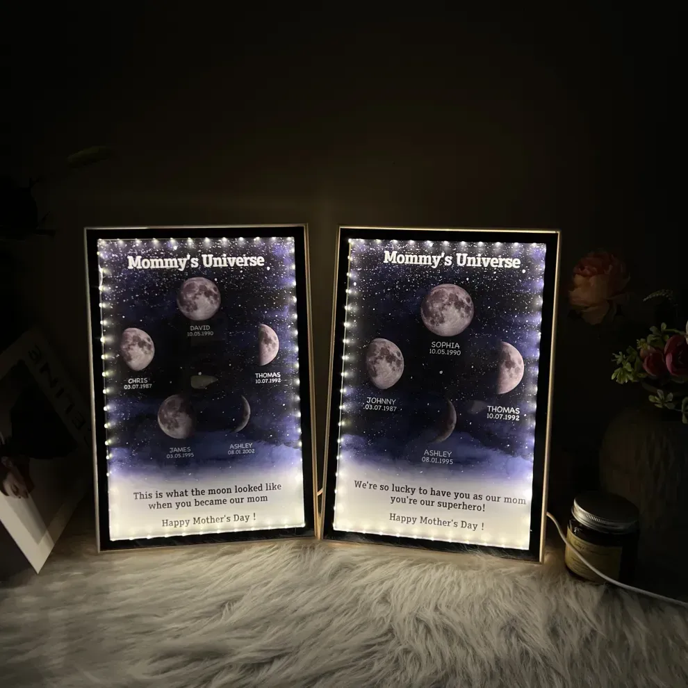 Mommy's Universe - Personalised Customised Starry Moon Phase Mirror Lightboxes