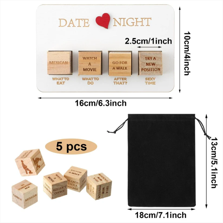 Wooden Date Night Dice Naughty Couple Dice Game for Him Funny Portable Couple Dice Kit for Adults Women Men Husband Girlfriend Boyfriend Valentine's Day Bridal Wedding Shower - MyMoonLampAu