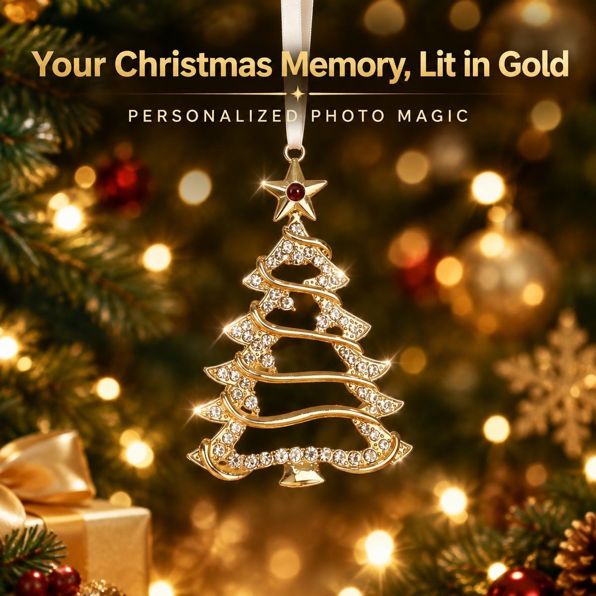 Personalized Photo Christmas Tree Ornament for Memorial Gift, Family Keepsake Decoration with Crystal Accents - MyMoonLampAu