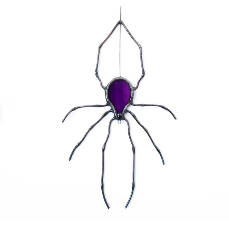 Purple Spider Stained Glass Suncatcher – Handmade Halloween Window Decor, Spooky Gift for Adults & Teens - MyMoonLampAu