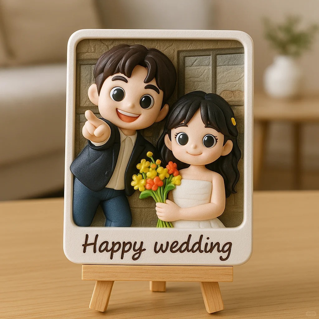 Wedding Day Gift Personalized 3D Mini Figurine Bride and Groom Sculpture from Photo - auphotoblanket