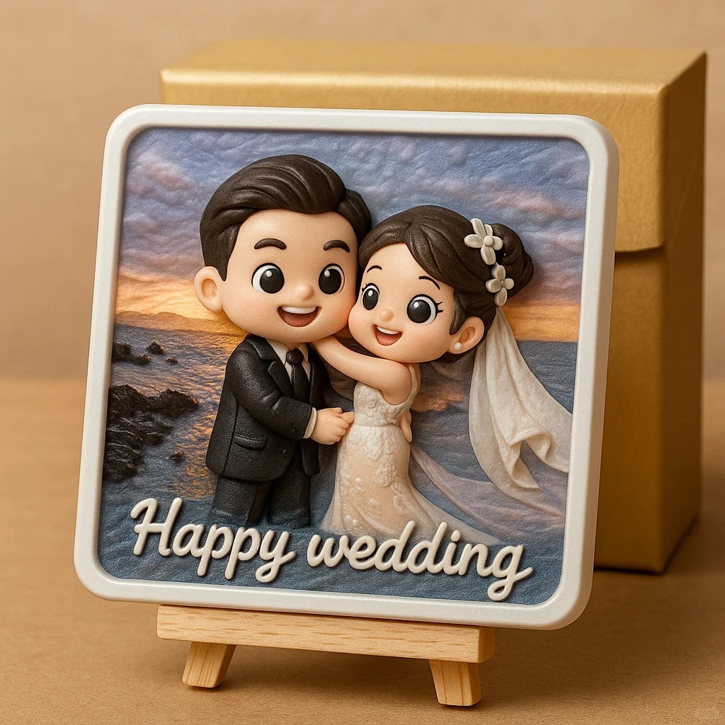Wedding Day Gift Personalized 3D Mini Figurine Bride and Groom Sculpture from Photo - auphotoblanket
