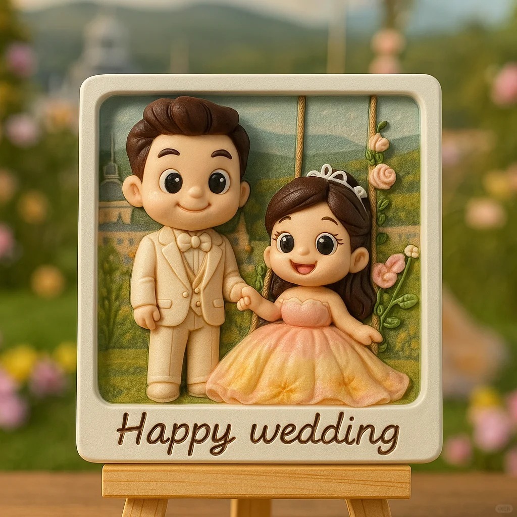 Wedding Day Gift Personalized 3D Mini Figurine Bride and Groom Sculpture from Photo - auphotoblanket