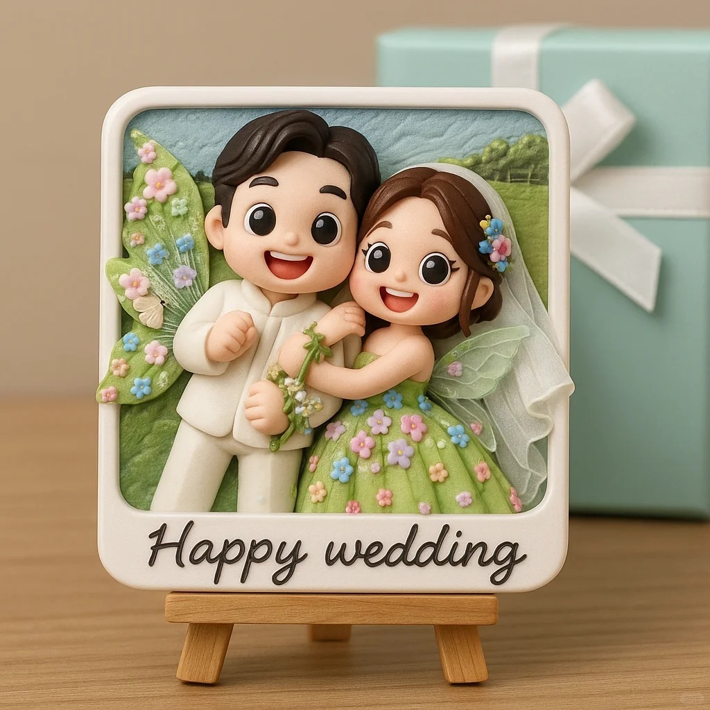 Wedding Day Gift Personalized 3D Mini Figurine Bride and Groom Sculpture from Photo - auphotoblanket