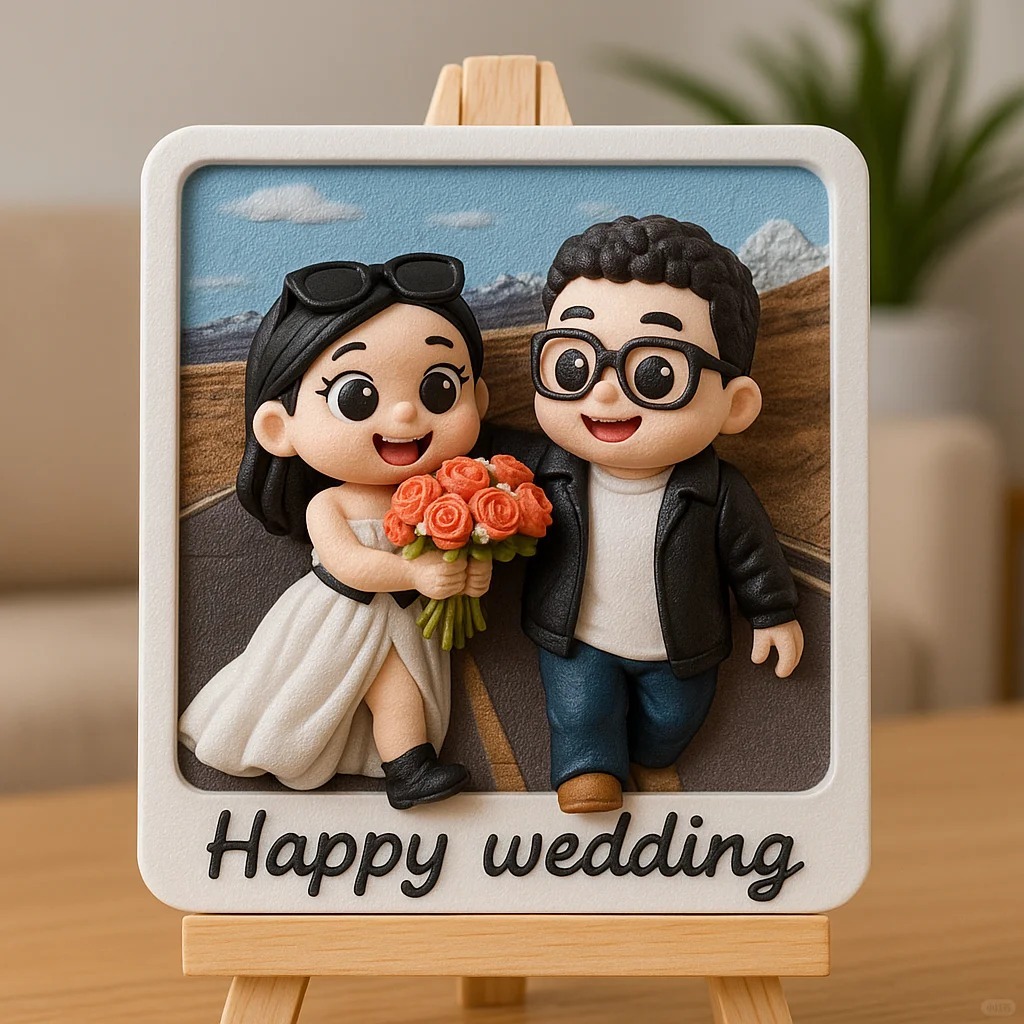 Wedding Day Gift Personalized 3D Mini Figurine Bride and Groom Sculpture from Photo - auphotoblanket