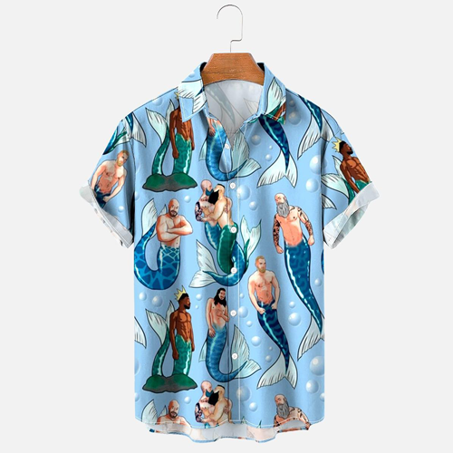 Men's Mermaid Blue Shirt Pride Month From Size S to 5XL with Comfortable Butterfly Mesh Fabric Material For LGBTQ - auphotoblanket