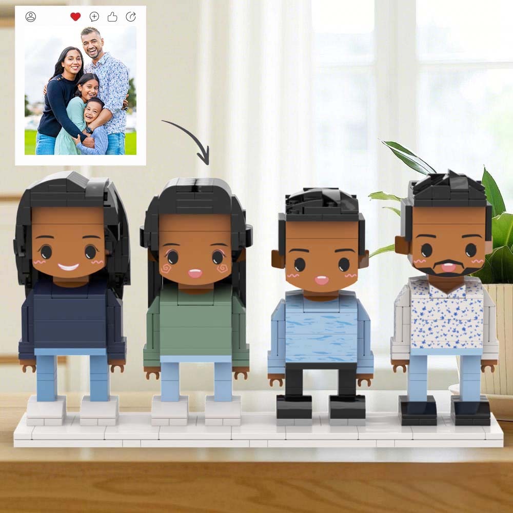 Customizable 4 People Cute Face Custom Brick Figures Full Body Universal Interlocking Plastic Toy Gift For Family - auphotoblanket